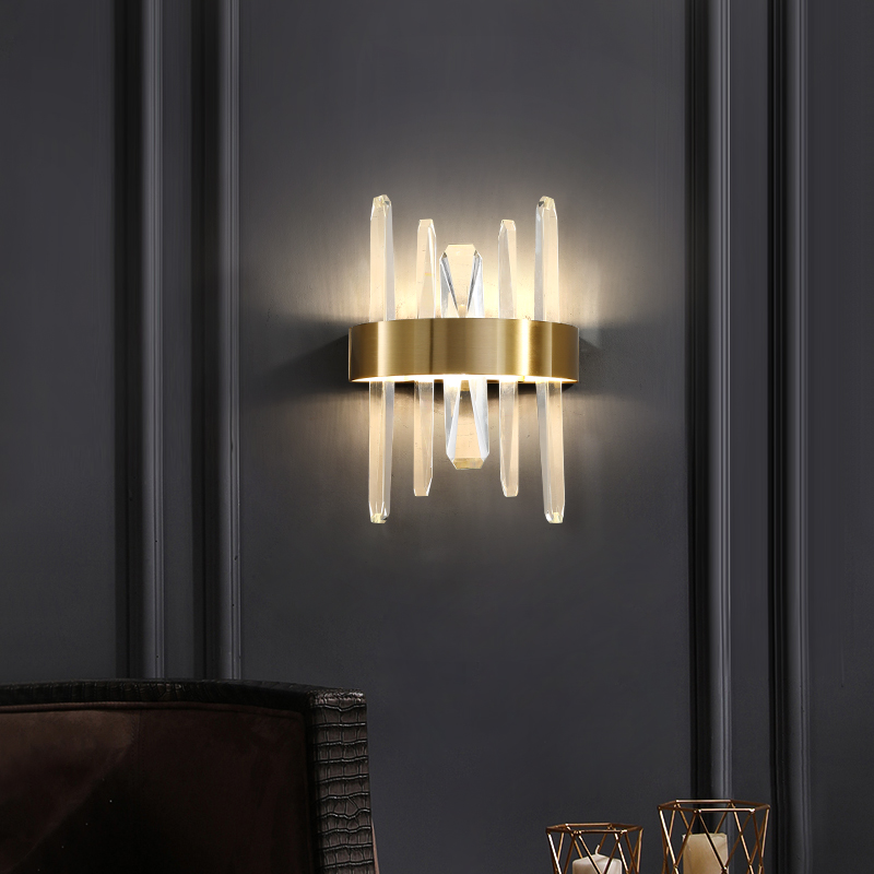 Popular Modern Minimalist nordic bed wall lamps crystal glass long tube square wall lamps interior G9 bulbs stair corner light