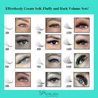Pousses de faux cils en soie, amples, 5D, 6D, 7D, 8D, 9D, 10D, 12D, 14D, 0.05, 0.07 pouces, extension, sets artificiels, volume, faux vison, 1 pièce