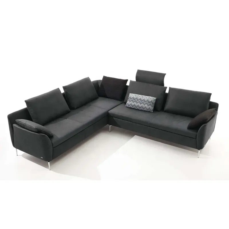 Foshan Modern Simple Black Fabric Corner L-Shape Sofa Good Quality Home Furniture with Metal Frame for Living Room