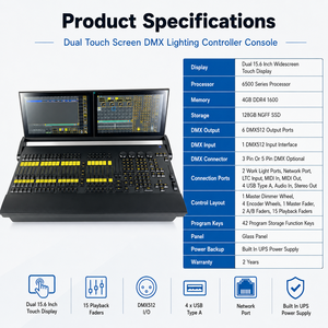 Console <span class=keywords><strong>de</strong></span> contrôle d'éclairage DMX à double écran tactile <span class=keywords><strong>de</strong></span> 15,6 pouces avec 6 sorties DMX <span class=keywords><strong>pour</strong></span> les concerts, les théâtres, les événements sur scène - Product Image 5