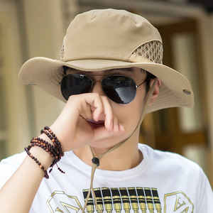 Cappelli a secchiello in rete con corda a tesa larga escursionismo pesca protezione solare UV Safari Boonie Unisex - Product Image 5