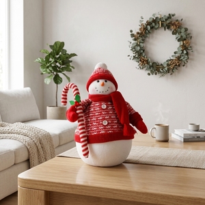 Traditional Red Sweater Snowman Figures with <b>Candy</b> <b>Cane</b> for Xmas Tabletop Decor Personalized - Product Image 2