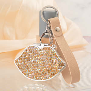 Lip Shaped Rhinestone <b>Compact</b> <b>Mirror</b> Keychain PU Leather Wristlet Strap Dual Sided Glass Pocket Makeup <b>Mirror</b> Bulk Custom Logo - Product Image 6