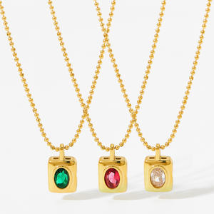 Stile europeo e americano smeraldo Vintage colorato zircone piccolo ciondolo rotondo perline catena di gioielli - Product Image 4