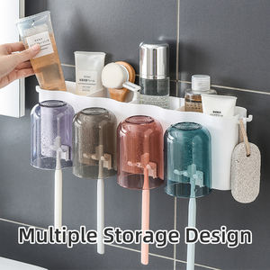 Bathroom Toothbrush Holder <strong>Mouthwash</strong> Cup Storage Rack Accessory Set Non-Punching Toothpaste <strong>Dispenser</strong> - Product Image 5