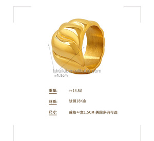 Bague large torsadée en acier inoxydable plaqué or 18 carats pour femme, bijoux fantaisie personnalisés en gros - Product Image 6
