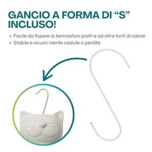 Evaporatori d'acqua in ceramica bianca a forma di gatto 10,5x3,5x16 cm, umidificatori a radiatore, set da 4 - Product Image 4