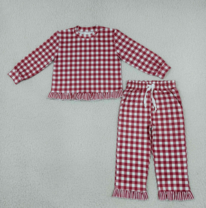 Conjuntos de 2 piezas de pantalones y blusas a cuadros de manga larga para niñas, conjuntos con dobladillo con volantes - Product Image 5