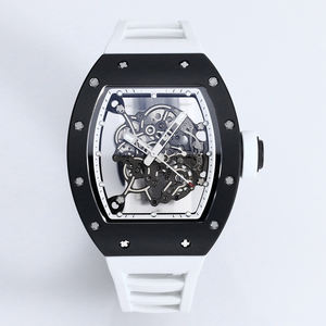 Montre sportive 5A Super RM noire et blanche minimaliste en céramique saphir anti-reflet avec cadran creux en forme de barillet - Product Image 1