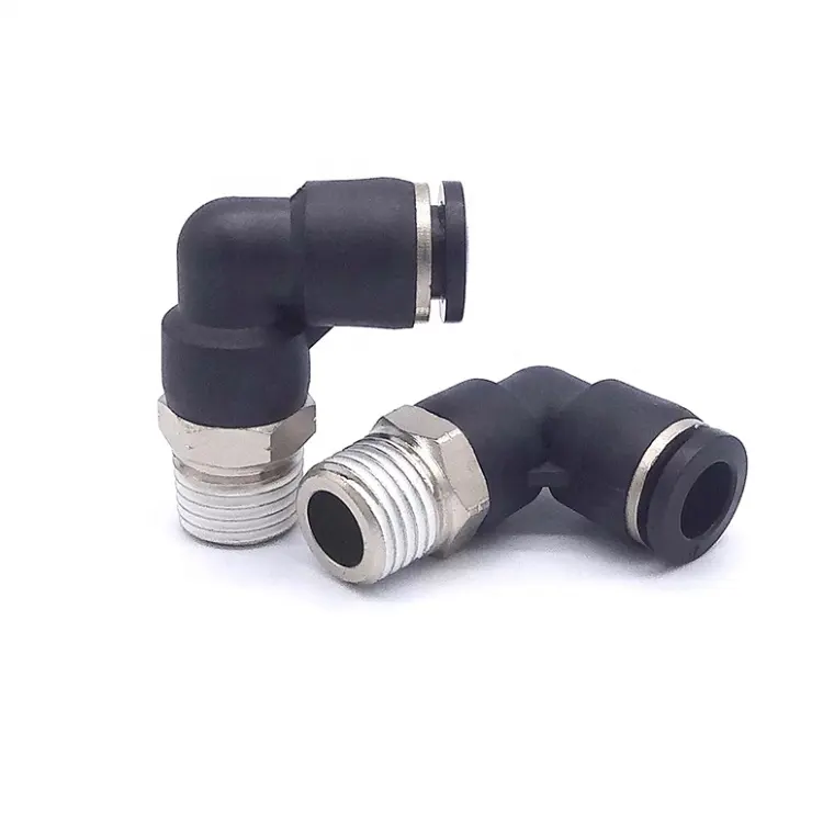 L Type Air Push In Fitting Pneumatic Quick Connector BSP NPT Thread Elbow 1/2 Inch OD Tube Plastic Connector 90