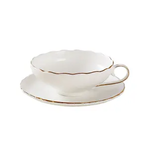 gift box Bone china English afternoon tea sets coffee white cup and saucer with gold rim