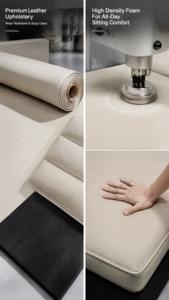 Canapé 3 places en cuir véritable JM Mid-Century 2850x1600x800mm |   Utilisation dans le salon |   Style rétro - Product Image 6