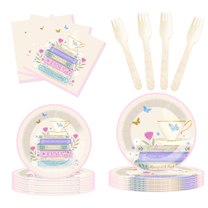 DAMAI New Customized Design Geometric Theme <b>Disposable</b> Dessert Dinner Paper Plates Cups Napkin Tableware Set for Back to School - Product Image 3