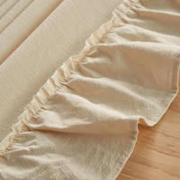 Nappe Moderne Faite Main en Coton et Lin 60''x60'' avec Volants et Motif Patchwork Beige Style Ferme Vintage Écologique Lavable