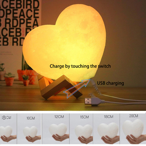 Lámpara en forma de corazón luces redondas interiores decorativas modernas Precio barato 16 colores recargable remoto/control táctil 3D LED Luna Luz - Product Image 4