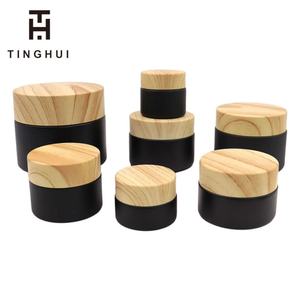 ขวดครีมแก้วฝาปิดลายไม้สีดำด้าน ขนาด 5/10/15/20/30/50 กรัม พร้อมฝาไม้ สำหรับใส่ครีมบำรุงผิวหน้า ภาชนะบรรจุภัณฑ์เครื่องสำอาง - Product Image 2