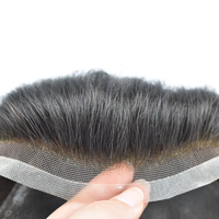 Toupee de pelo indio Remy virgen europeo, encaje suizo frontal PU, piel fina, cuerpo ondulado, negro Natural, Bio, productos al por mayor para hombres, venta al por mayor