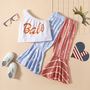 <span class=keywords><strong>2023</strong></span> all'ingrosso quarto di July bambini vestito una spalla Crop Top USA bandiera campana inferiore 4 ° di July ragazze set di vestiti per bambine - Product Image 4