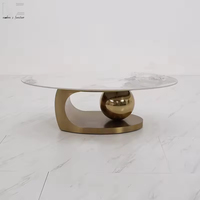 Table Basse Scandinave de Luxe en Acier Inoxydable Doré, Ovale et Moderne, avec Plateau en Pierre Frittée, pour Salon