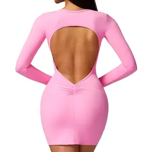 Casual Dresses 2024 New Design Popular Long-Sleeved Sexy Hip Wrap Skirt Slim Sheath Skirt Backless Dress Clothing Women