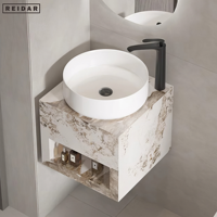 Meubles de salle de bains en marbre fritté de luxe léger et personnalisé Meuble de lavabo simple avec miroir LED