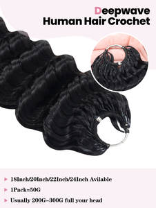 Extensiones de Cabello Humano FH Deep Wave Crochet Braid, 100g, Cabello Virgen Pre-separado, Rizado, Sin Trama - Product Image 5