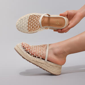 Sandales compensées en liège pour femme, matériau naturel, plateforme à semelle épaisse, chaussures d'été, sandales tressées pour femme - Product Image 2