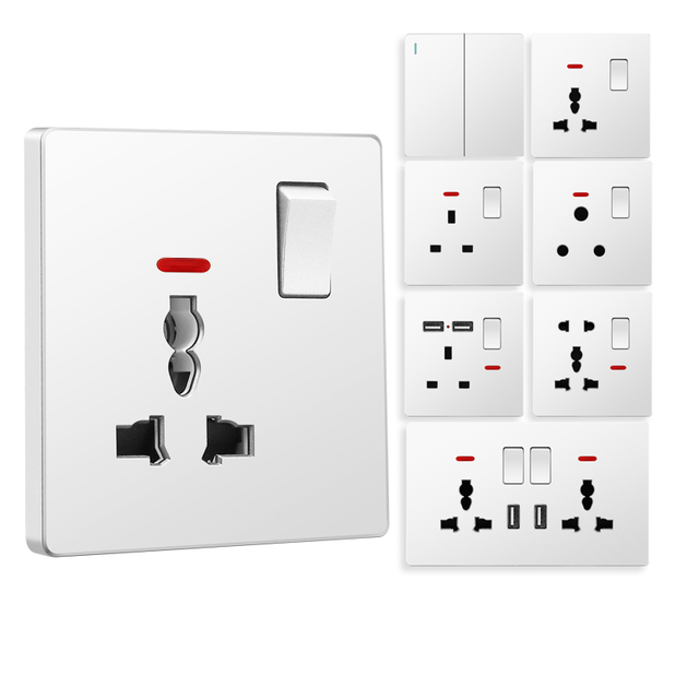 Factory Price UK & EU Standard Universal Electrical Socket Outlet Light Switch Acrylic Tempered Glass Panel Wall Switch Socket
