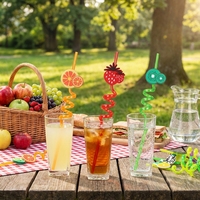 Pailles créatives en forme de fruits, design mignon de dessin animé, parfaites pour les fêtes d'anniversaire des enfants, les vacances et les événements de plage, brosse incluse.