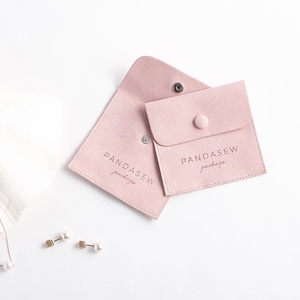 PandaSew Pochette à bijoux en microfibre de daim rose de luxe 8x8cm avec bouton pression - Product Image 5