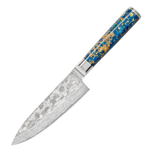 Couteau de chef Gyuto en acier Damas commercial, manche en résine bleu or, lame Damas tissée tranchante, pour restaurant, hôtel, cuisine, viande - Product Image 1