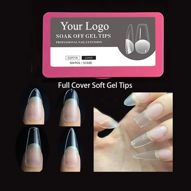 Private Label Finger Nails Artificial Fingernails Gel X Gelly Tips Press on Nails Clear Full Cover Soft Gel Tips