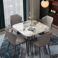 Table à manger minimaliste stable en pierre frittée carrée et 4 chaises rembourrées avec pieds en métal, ensemble de meubles de salle à manger pour la maison
