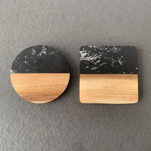 <b>Round</b> Square Acacia Wood and Marble Splicing Coasters Home Office Tea Coffee Cup <b>Mats</b> Pads Custom Logo - Product Image 4