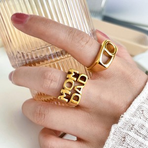 Wholesale 18K <strong>Gold</strong> Plated Stainless Steel Women's <strong>Rings</strong> Trendy Irregular <strong>DAD</strong> MOM D <strong>Rings</strong> with Hollow Two Holes for Gift - Product Image 1