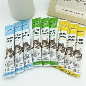 Wholesale 15g Cat Strips Snacks Adult Young Tuna Chicken Salmon Cat Fattening Health And Nutrition Wet Cat Snacks Food Pouch