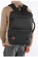 Sac à dos pour ordinateur portable noir extensible à grande capacité avec motifs personnalisés imprimés sur mesure et plusieurs poches pour les voyages d'affaires