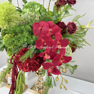 Arreglos Florales de Lujo para Bodas, Bola de Flores de 50 cm, Grandes, Color Verde y Borgoña, Rosas de Seda para Centros de Mesa de Boda - Product Image 5