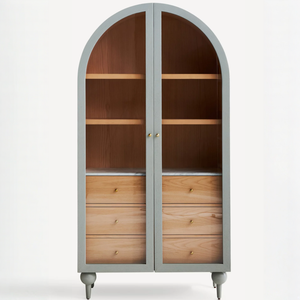 <span class=keywords><strong>Buffet</strong></span> de salon moderne cintrée en bois massif avec portes vitrées, 6 tiroirs, bicolore, de luxe, style mi-siècle - Product Image 3