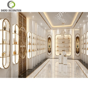 Présentoir de Parfums de Luxe Personnalisé avec Cadre Doré et Marbre, Meuble Vitrine Lumineux pour Magasin de Parfums Tendance - Product Image 4