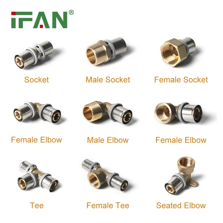 IFAN Kustom 16-32mm Ukuran Penuh Pex Al Pex Pipa Fitting Tee Siku Kuningan Tekan PEX Pas