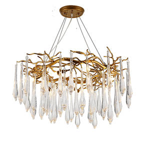 Lustre moderne de luxe à branches dorées pour îlot de cuisine, lampe suspendue en cristal et gouttes pour restaurant - Product Image 6