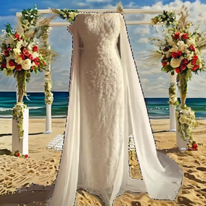 Robe de mariée sirène moderne S3689L 2026 à col en V et dos nu, longueur ras du sol, en tissu respirant 100 % polyester avec dentelle - Product Image 2