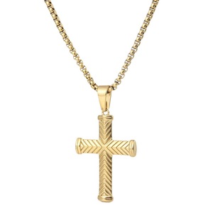 yunnique <b>Cross</b> Pendant Necklace Gold Stainless Steel Geometric Design For Men Hip Hop Style - Product Image 3