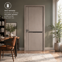 Porte intérieure plate en WPC de qualité supérieure, surface en film, décoration noire à lignes et blocs noirs, étanche, anti-termites, taille personnalisée pour villa