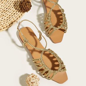 Women's Summer Plus Size Ladies <b>Flat</b> Square Toe Open Toe <b>Sandals</b> New Fashionable Slip on Daily Outfit All-Match <b>Sandals</b> Shoes - Product Image 1