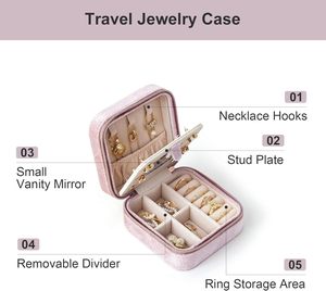 Caja de Almacenamiento de Joyas Rectangular de Lujo, Forro de Terciopelo con Patrón Cuadrado, Cierre de Cremallera, Organizador para Anillos, Collares, Pulseras y Pendientes - Product Image 2