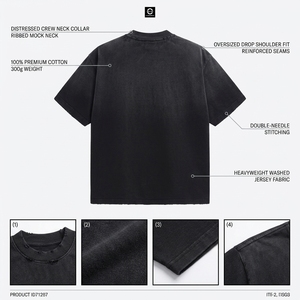 T-shirt imprimé surdimensionné pour homme, style streetwear, délavé vintage, avec <span class=keywords><strong>texte</strong></span> dégradé vertical, 300 grammes, personnalisable OEM - Product Image 2
