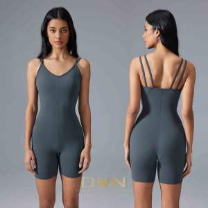 Femmes col en V poitrine coussin sport body pour été Fitness respirant tricoté cyclisme suspendu sangle Shorts Yoga combinaison - Product Image 3