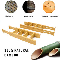 Organiseurs de tiroirs profonds en bambou pour cuisine, réglables et extensibles, lot de 4 séparateurs de tiroirs empilables à ressort avec insert supplémentaire